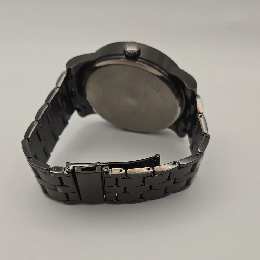 Folio FMDMSG906 Mens 55mm Chrono Blue Dial Watch. Black SS Band, New Batteries.